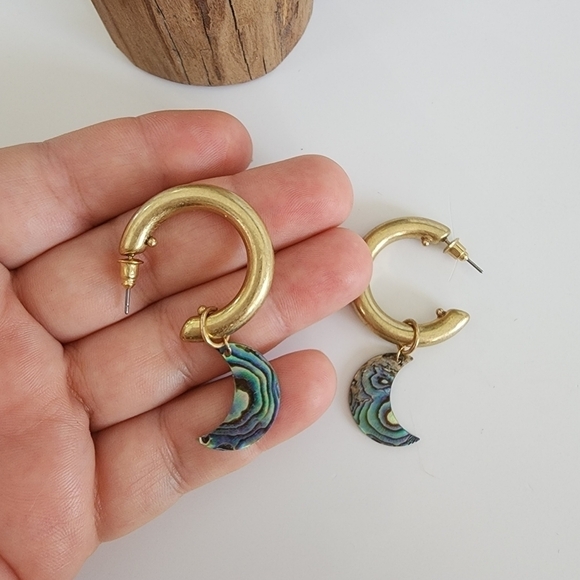 NEW Abalone Crescent Moon Hoop Earrings - Picture 9 of 9